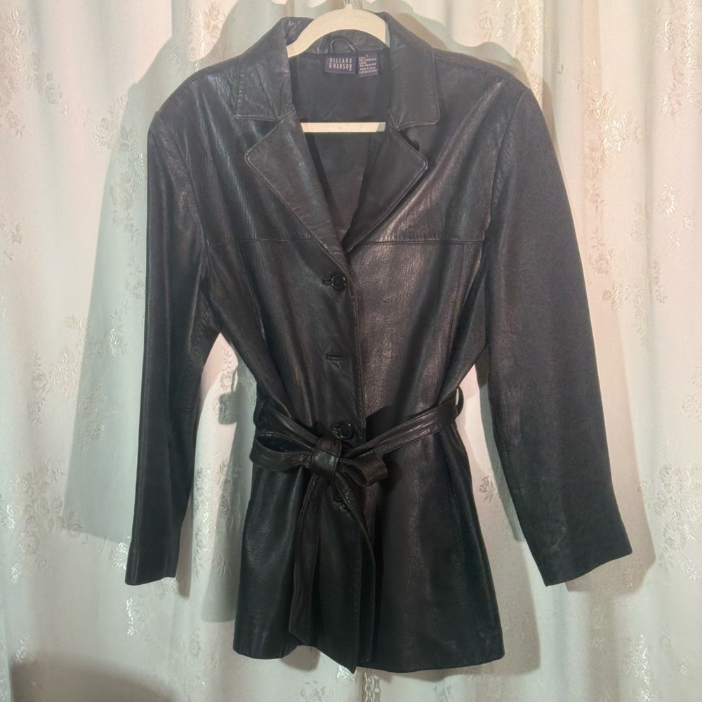 Hillard & Hanson Black Leather Belted Jacket